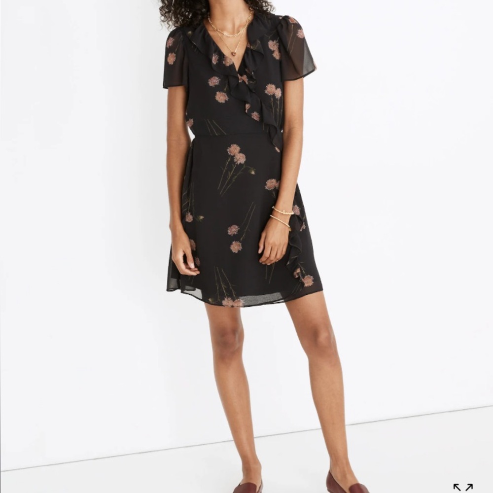 NWT Madewell Georgette Ruffle-Wrap Mini Dress in Aster Portrait XS